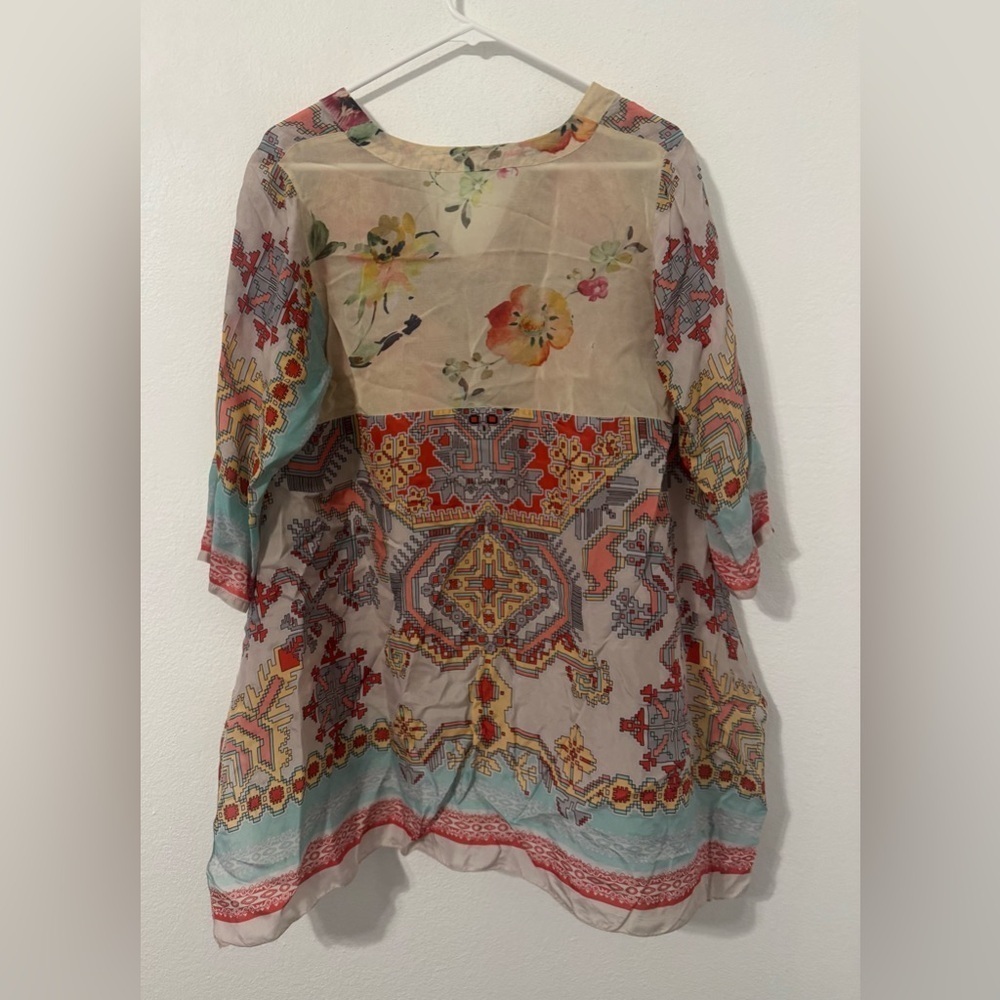 Johnny Was Silk Alamo Floral Indian Print Geometric Tunic Top Flowy Small *Read - Picture 2 of 11